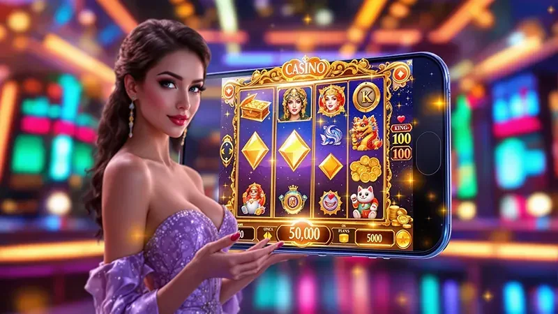 Layar video slot dengan susunan reel dan simbol permainan